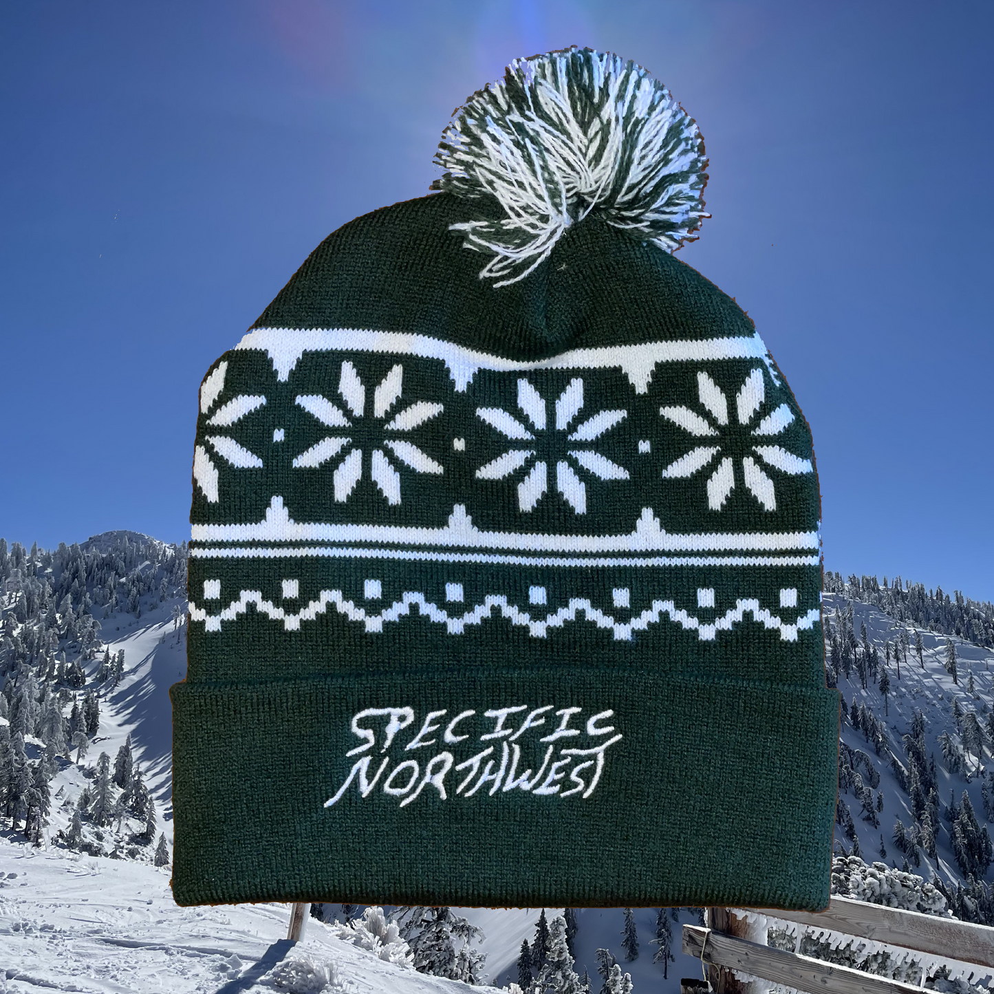 Specific Northwest Green Pom-Pom Winter Hat
